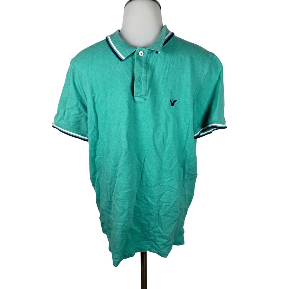 American Eagle Outfitters Flex Polo Shirt Mens Medium‎ Green Short Sleeve